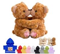DRAJOIN Custom Teddy Bear with Text Photo, Personalised Hugging Teddy Bears I Love You Hug Bear Stuffed Animal as Personalised Gifts for Men Women on Valentines' Day Birthday Christmas 2Pcs, 10inch