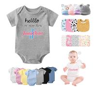 DRAJOIN Newborn Baby Girl Clothes 0-3 Months, Custom Baby Boy Bodysuit Soft Short Sleeve Infant Clothes Coming Home Outfit