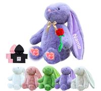 DRAJOIN Personalised Bunny Stuffed Animal, Custom Stuffed Bunny Plush with Text Photo as Personalised Gifts Plushie Rabbit for Boys Girls, Kids First Easter Gift, 10 inch