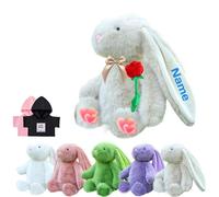DRAJOIN Personalised Bunny Stuffed Animal, Custom Stuffed Bunny Plush with Text Photo as Personalised Gifts Plushie Rabbit for Boys Girls, Kids First Easter Gift, 10 inch