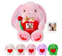 DRAJOIN Personalised Bunny Stuffed Animal Plush with Heart, Custom Stuffed Bunny Plush with Text Photo as Personalised Gifts Plushie Rabbit for Boys Girls, Kids First Easter Gift, 12 inch