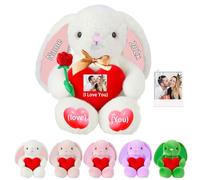 DRAJOIN Personalised Bunny Stuffed Animal Plush with Heart, Custom Stuffed Bunny Plush with Text Photo as Personalised Gifts Plushie Rabbit for Boys Girls, Kids First Easter Gift, 10 inch