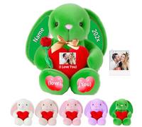 DRAJOIN Personalised Bunny Stuffed Animal Plush with Heart, Custom Stuffed Bunny Plush with Text Photo as Personalised Gifts Plushie Rabbit for Boys Girls, Kids First Easter Gift, 10 inch