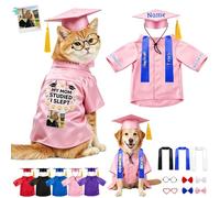DRAJOIN Personalised Cat Graduation Cap and Gown, Adjustable Custom Pet Costume with Tassel for Small Medium Large Dogs Puppy Cats Graduation Ceremony Party Photo Props