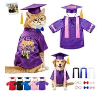 DRAJOIN Personalised Cat Graduation Cap and Gown, Adjustable Custom Pet Costume with Tassel for Small Medium Large Dogs Puppy Cats Graduation Ceremony Party Photo Props