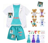DRAJOIN Personalised Doctor Teddy Bear Clothes Set with Scrub Top Pants and White Lab Coat, Fit 8-16 Inch Plush Clothes with Photo Name as Gift for Med Students Kids Career Simulation