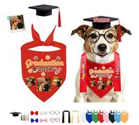 DRAJOIN Personalised Dog Graduation Bandana and Cap Set, Pet Outfit with Custom Photo and Name for Small Medium Large Dogs Cats Graduation Ceremony Photoshoots
