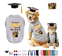 DRAJOIN Personalised Dog Graduation Outfit and Cap Set, Pet Apparel with Custom Photo and Name for Small Medium Large Dogs Cats Family Graduation Party