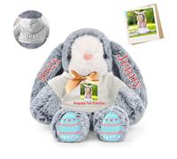 DRAJOIN Personalised Easter Bunny Stuffed Animal, Custom Stuffed Bunny Plush with Text Photo as Personalised Gifts for Baby, Kids First Easter Gift, 14 inch