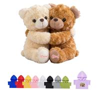 DRAJOIN Personalised Hugging Teddy Bears with Text Photo, Custom Teddy Bear I Love You Hug Bear Stuffed Animal as Personalised Gifts for Him Her on Valentines' Day Christmas Birthday 2Pcs, 8inch