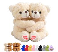 DRAJOIN Personalised Hugging Teddy Bears with Text Photo, Custom Teddy Bear I Love You Hug Bear Stuffed Animal as Personalised Gifts for Him Her on Valentines' Day Christmas Birthday 2Pcs, 10inch