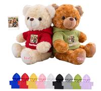DRAJOIN Personalised Hugging Teddy Bears with Text Photo, Custom Teddy Bear with Clothes Hug Bear Stuffed Animal as Personalised Gifts for Valentines' Day Christmas Birthday 2Pcs, 10inch