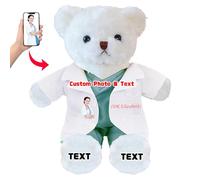 DRAJOIN Personalised Teddy Bear with Text Photo, Teddy Bear Stuffed Animal as Nurse Doctor Gifts for Men Women, Personalised Gift for Doctor Nurse Medical Student Graduation Gifts, 12 inch