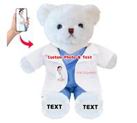 DRAJOIN Personalised Teddy Bear with Text Photo, Teddy Bear Stuffed Animal as Nurse Doctor Gifts for Men Women, Personalised Gift for Doctor Nurse Medical Student Graduation Gifts, 10 inch