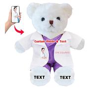 DRAJOIN Personalised Teddy Bear with Text Photo, Teddy Bear Stuffed Animal as Nurse Doctor Gifts for Men Women, Personalised Gift for Doctor Nurse Medical Student Graduation Gifts, 12 inch