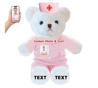 DRAJOIN Personalised Teddy Bear with Text Photo, Teddy Bear Stuffed Animal as Nurse Doctor Gifts for Men Women, Personalised Gift for Doctor Nurse Medical Student Graduation Gifts, 12 inch