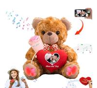 DRAJOIN Personalised Valentine Bear with Heart for Her Him, Valentine Teddy Bear with Photo Text, Valentine Plush Toys Personalised Gifts for Valentines Day Birthday Anniversary (8 inch-Text+Photo)