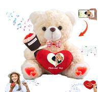 DRAJOIN Valentine Personalised Teddy Bear with Heart for Her Him Valentine Bear with Photo Text, Personalised Gifts Valentine Teddy Bear as Valentine Gifts for Valentines Day (8 inch-Text+Photo)