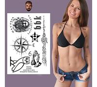 Drake Inspired Temporary Tattoos - Compass Lion Prayer Hands BBK Rhianna Black Realistic Waterproof Transfer Sticker Arm Body Art Men Women Kids - By Delusion Tattoos