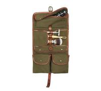 DRAKENSBERG Wash Bag 'Sid' - Old World Toiletry kit and Wet Pack to Hang up, Hanging toiletries Organizer, Foldable, Ladies, Men, sustainably Handmade, Canvas, Leather, Olive-Green, DR00176
