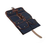 DRAKENSBERG Wash Bag 'Sid' - Old World Toiletry kit and Wet Pack to Hang up, Hanging toiletries Organizer, Foldable, Ladies, Men, sustainably Handmade, Canvas, Leather, Navy-Blue, DR00196