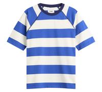 Drake's Men's Block Stripe Raglan T-Shirt White/Blue Medium