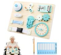 DRAKEWOOD Busy Board Elderly Games for Elderly with Alzheimer's in Wood - 9 en 1 Sensory Board Elderly Dementia with Clock Bell Switch Shoelaces Cognitive Game for Alzheimer's