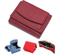 Drakonas Preliminary Wallet with Coin Pocket 2024 Genuine Leather RFID Blocking Card Holder Organizer Pocket Mini Wallet for Women Credit Card Fraud Foldable Mini Wallet, red, Fashionable