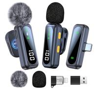 dralud 2 Pack Wireless Lavalier Microphone with Magnetic Clip, Microphone for iPhone Android Phone with USB-C, Mini Mic with Noise Cancellation for Video Recording TikTok YouTube