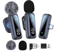 dralud 2 Pack Wireless Lavalier Microphone with Magnetic Clip, Microphone for iPhone Android Phone with USB-C, Mini Mic with Noise Cancellation for Video Recording TikTok YouTube