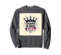 Drama King But Worth It Crown Graphic Tee Sweatshirt, Adult Unisex, Dark Heather Grey, L