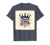 Drama King But Worth It Crown Graphic Tee T-Shirt, Men, Heather Blue, 6XL