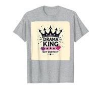 Drama King But Worth It Crown Graphic Tee T-Shirt, Men, Heather Grey, 4XL