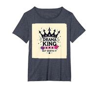 Drama King But Worth It Crown Graphic Tee T-Shirt, Women's Plus, Heather Blue, 1X