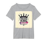 Drama King But Worth It Crown Graphic Tee T-Shirt, Women's Plus, Heather Grey, 2X