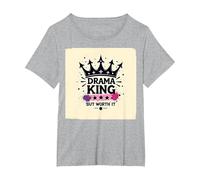 Drama King But Worth It Crown Graphic Tee T-Shirt, Women's Plus, Heather Grey, 3X