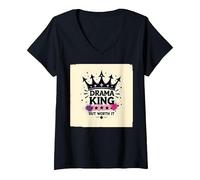 Drama King But Worth It Crown Graphic Tee V-Neck T-Shirt, Women, Black, S
