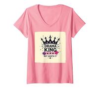 Drama King But Worth It Crown Graphic Tee V-Neck T-Shirt, Women, Pink, M