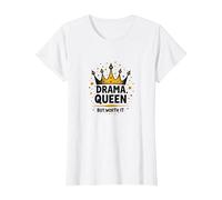Drama Queen But Worth It Crown Funny Sassy Quote T-Shirt, Women, White, L
