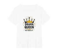 Drama Queen But Worth It Crown Funny Sassy Quote T-Shirt, Women's Plus, White, 6X
