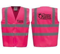 Drama Queen Hi Vis Funny Vest - Reflective High Visibility Waistcoat for Workplace Humour, Available in Pink or Yellow by Brook Hi Vis. (UK, Alpha, XXL, Regular, Regular, Standard, Pink)