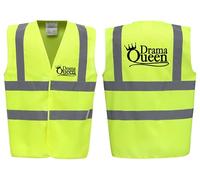 Drama Queen Hi Vis Funny Vest - Reflective High Visibility Waistcoat for Workplace Humour, Available in Pink or Yellow by Brook Hi Vis. (UK, Alpha, XL, Regular, Regular, Standard, Yellow)