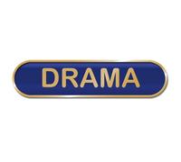 Drama School Bar Badge - 45mm x 10mm - Enamel on Metal - Safety Pin Fixing - Epoxy Coating (BLUE)