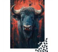 Dramatic Buffalo Portrait with Red Accents 1000 Piece Jigsaw Puzzle, 70x50cm/1000pcs, for Adults, Quiet Home Activity, Relaxing Indoor Time And Time at Home
