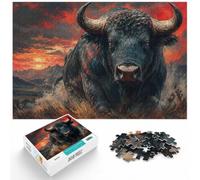 Dramatic Buffalo Portrait with Red Accents Jigsaw Puzzle, 1000 Piece | For a break from screens: 1000-piece jigsaw puzzle for adults; with 1000 pieces to keep the challenge engaging.
