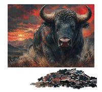Dramatic Buffalo Portrait with Red Accents Jigsaw Puzzle, 1000 Pieces | Piece-by-piece progress - a practical indoor pastime during indoor leisure.