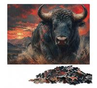 Dramatic Buffalo Portrait with Red Accents Jigsaw Puzzle, 500 Pieces | Adult Jigsaw Puzzle - quiet evening activity at your own pace.
