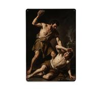 Dramatic Cain Abel Bible Old Testament Sacrifice Genesis Metal Tin Sign Plaque Wall Decor for Cafe, Man Cave, Club Bar, Office, Home Garden Round Metal Poster 8x12Inch
