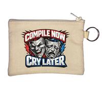 Dramatic Comedy and Tragedy mask Design Key Chain Coin Purse Beige