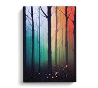 Dramatic Forest Blue, Green, Peach Canvas Print | Gallery Wrapped 30mm Frame Wall Art | 30x20 inches | Ready to Hang | Contemporary Landscape Picture | Living Room Bedroom Lounge Office